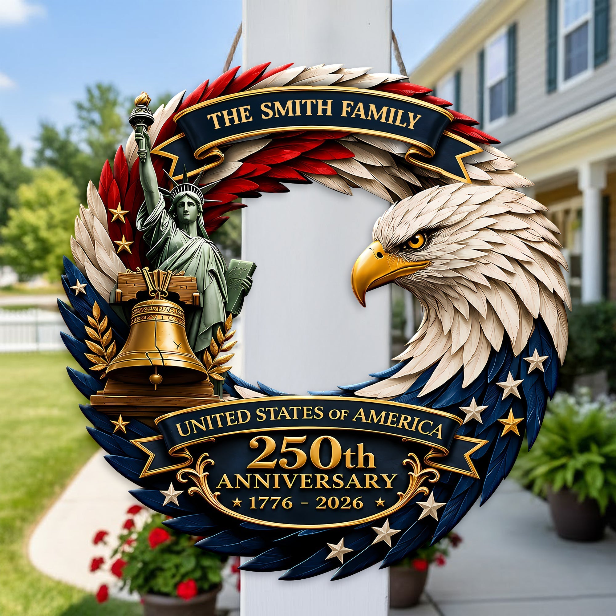 Personalized Patriotic Door Sign for 250th Anniversary Gift