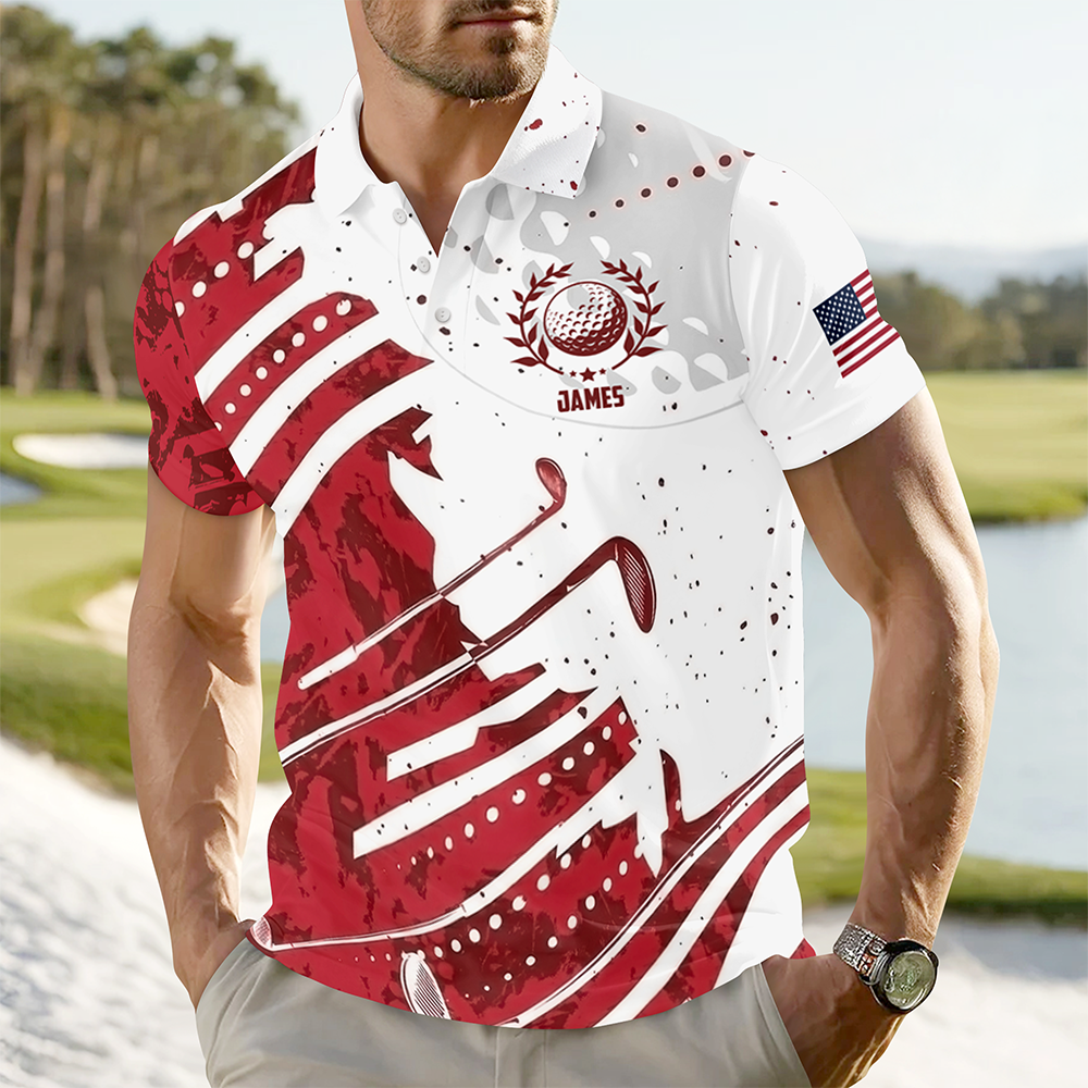 Personalized Golf Pattern Polo Shirt Custom Name Gift for Dad