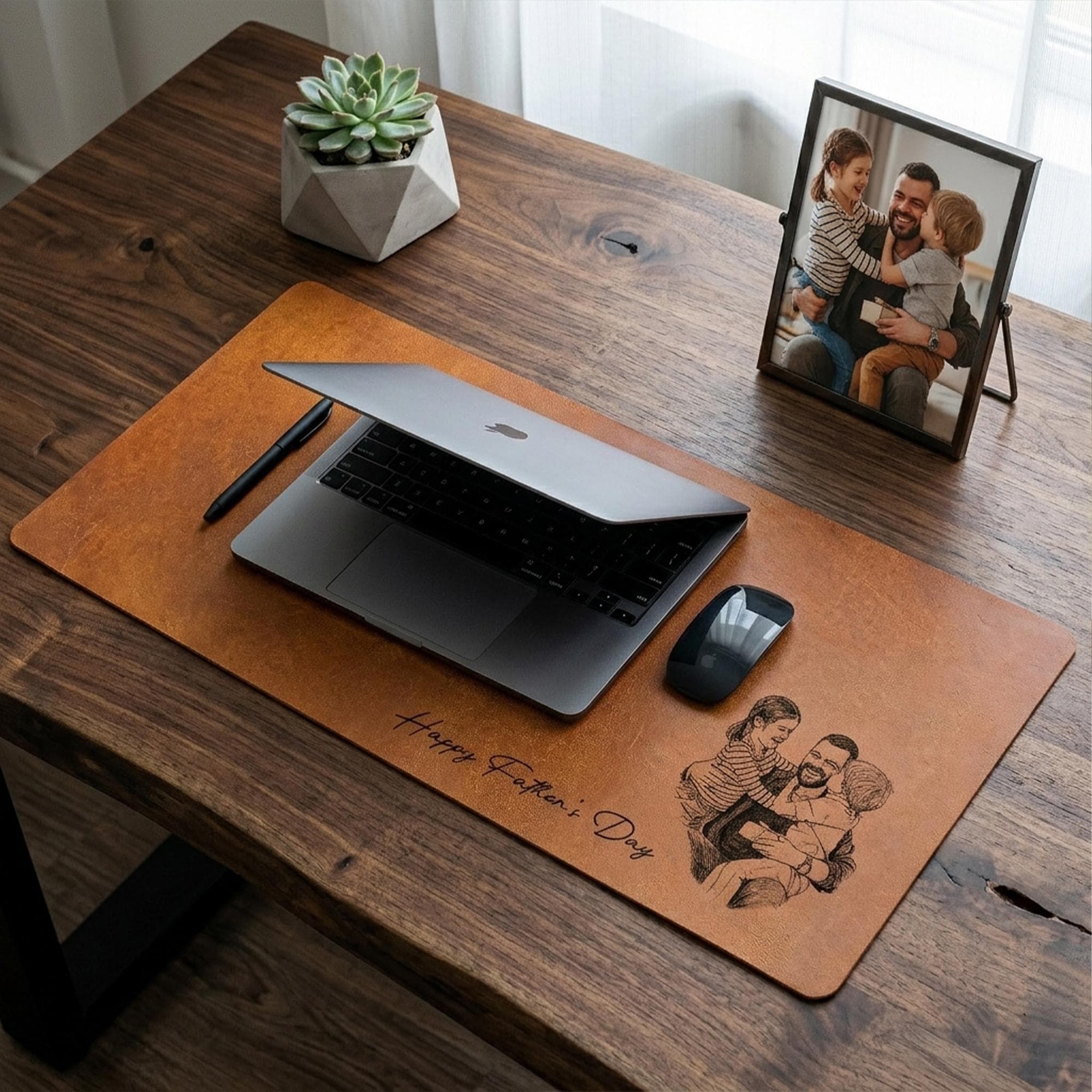 Personalized Desk Mat Custom Photo Sketch Gift for Dad