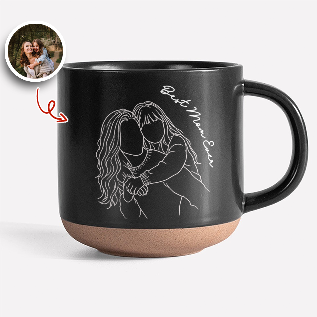 Personalized Engraved Pottery Mug Custom Photo Gift for Mom