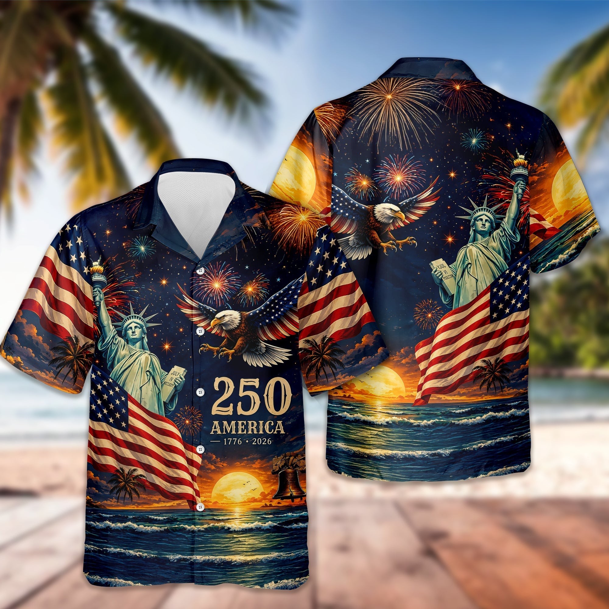 Personalized Patriotic Hawaiian Shirt US Flag Bald Eagle Gift