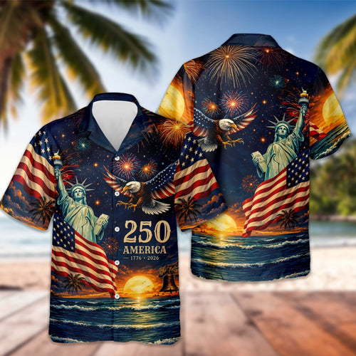 Personalized Patriotic Hawaiian Shirt US Flag Bald Eagle Gift