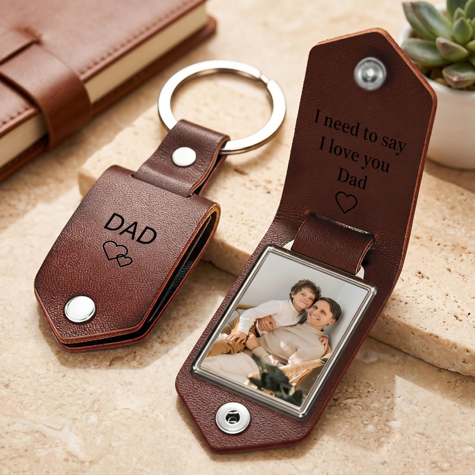 Personalized Photo Keychain I Love You Daddy Leather Gift