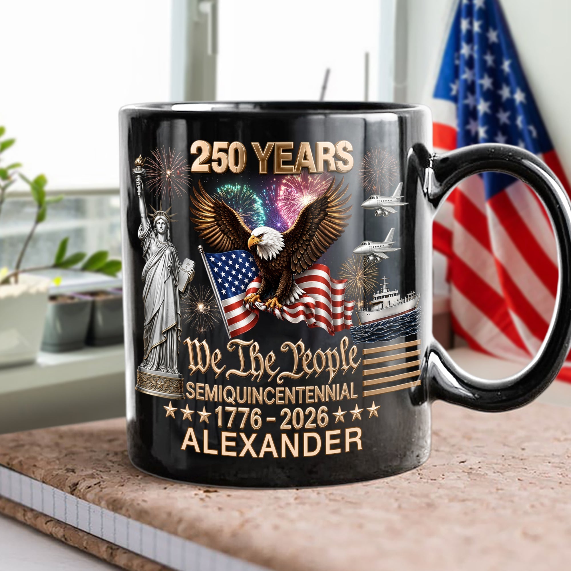 Personalized Black Mug 250 Years America We The People Gift for Dad