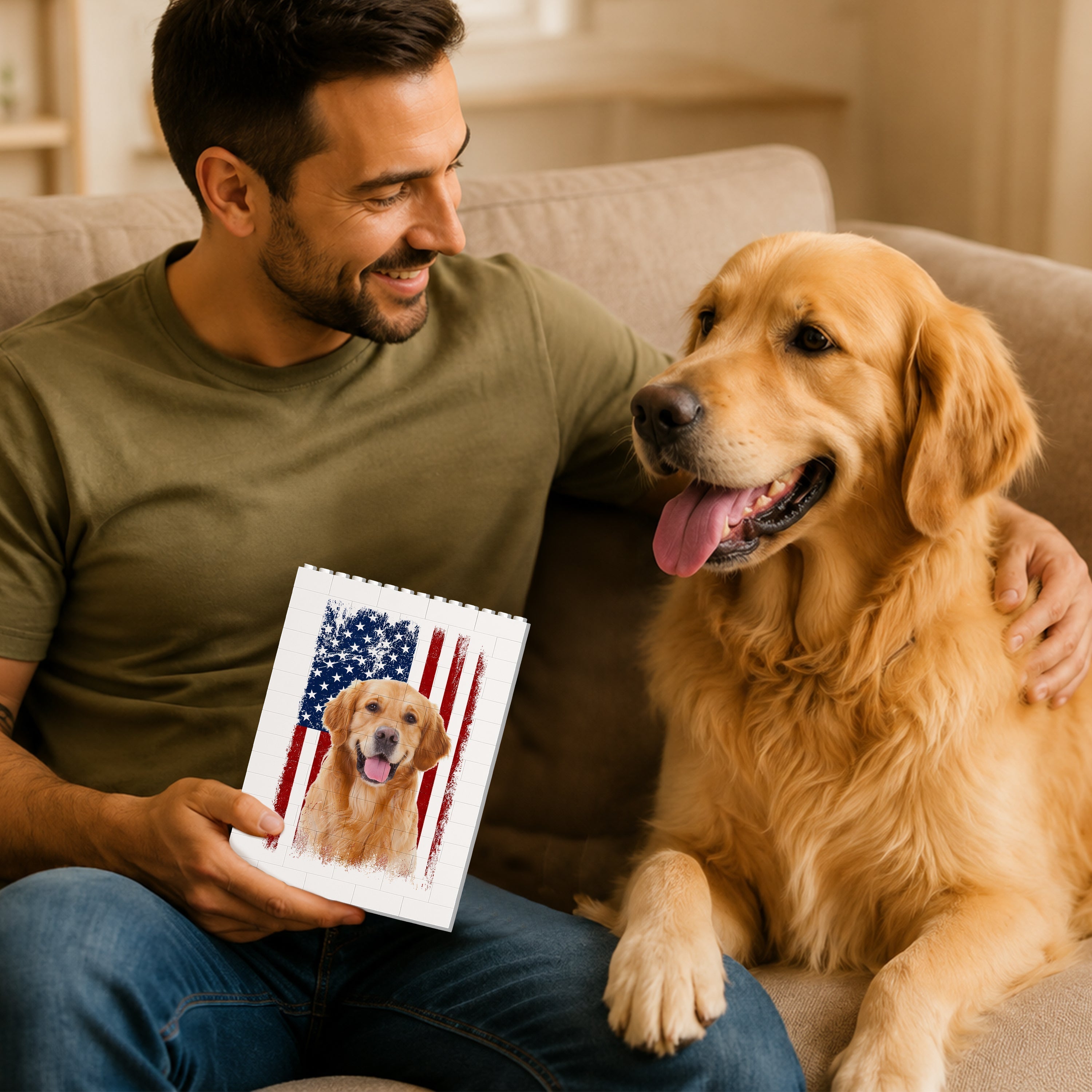 Custom Dog Photo Building Blocks USA Flag Gift for Dog Dad