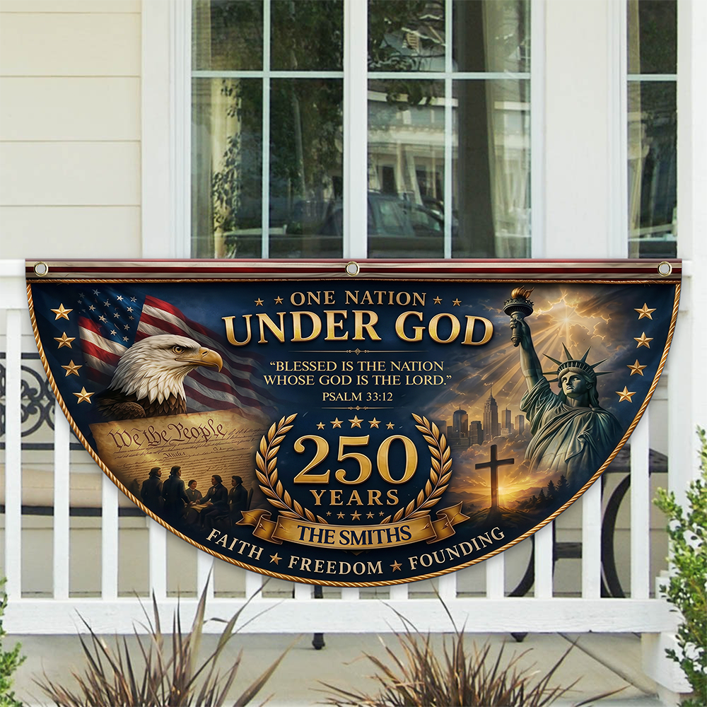 Personalized One Nation Under God Non-Pleated Fan Flag Gift for Family Independence Day