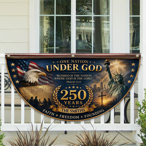 Personalized One Nation Under God Non-Pleated Fan Flag Gift for Family Independence Day