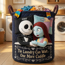 Load image into Gallery viewer, Personalized Quilted Laundry Basket with Fun Cuddle Quote for Couples
