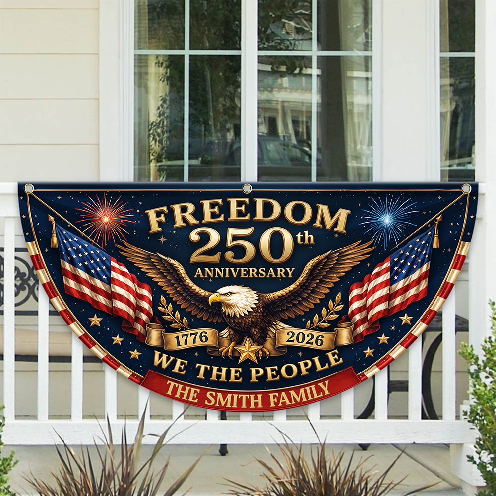 Personalized 250th Anniversary Fan Flag Custom Family Name Patriotic Decor