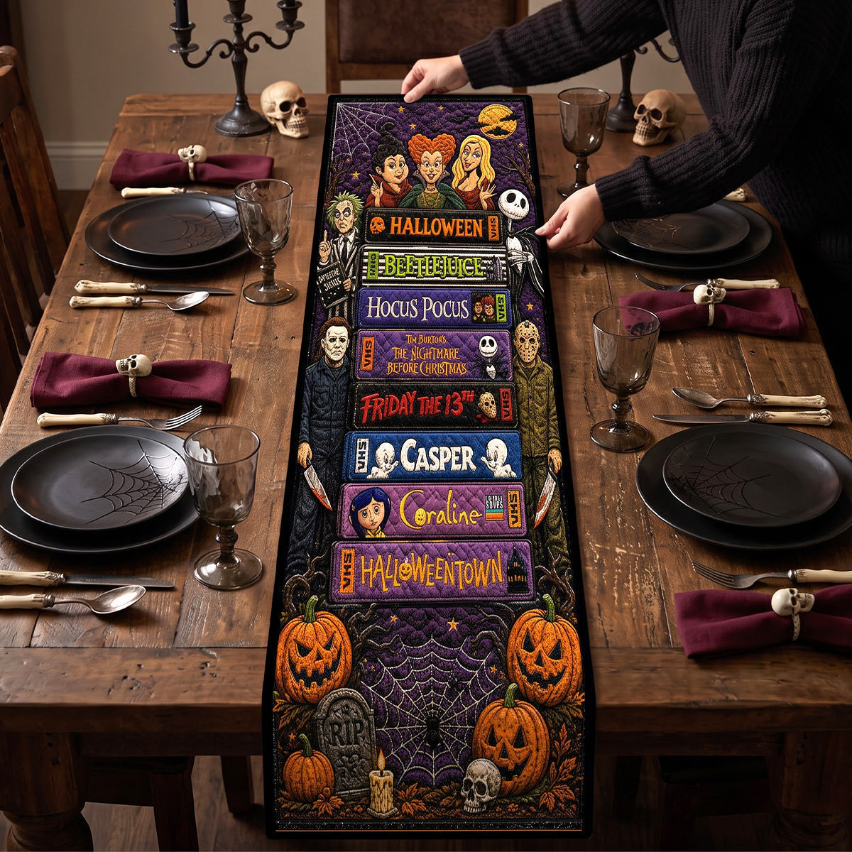 Personalized Halloween Quilt Table Runner Custom Name Family Gift