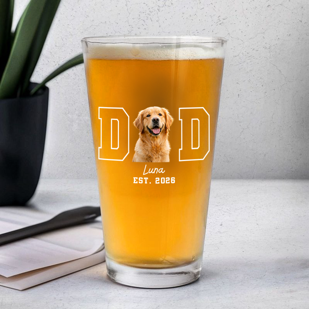 Personalized Dog Photo Beer Glass Custom Gift for Dog Dad