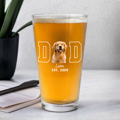 Personalized Dog Photo Beer Glass Custom Gift for Dog Dad