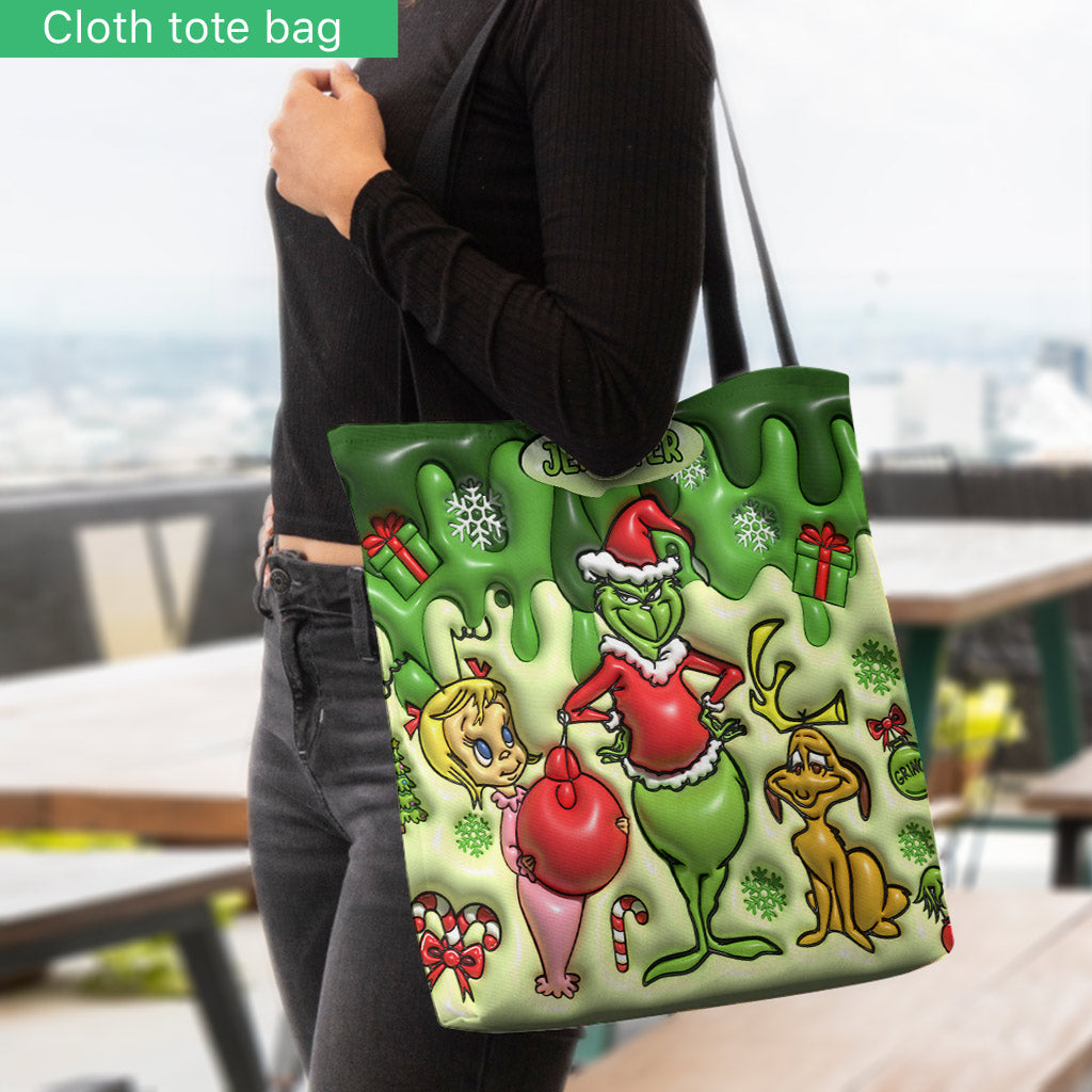Personalized Merry Grinchmas Tote Bag Custom Name Gift for Christmas