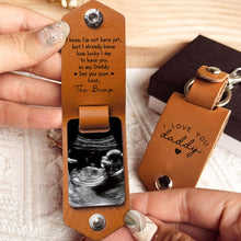 Load image into Gallery viewer, Personalized Baby Ultrasound Photo Leather Keychain Gift for New Dad
