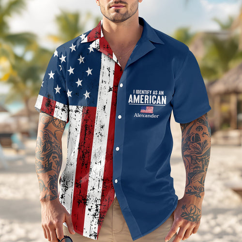 Personalized USA Flag Hawaiian Shirt Custom Name Gift for 4th of July