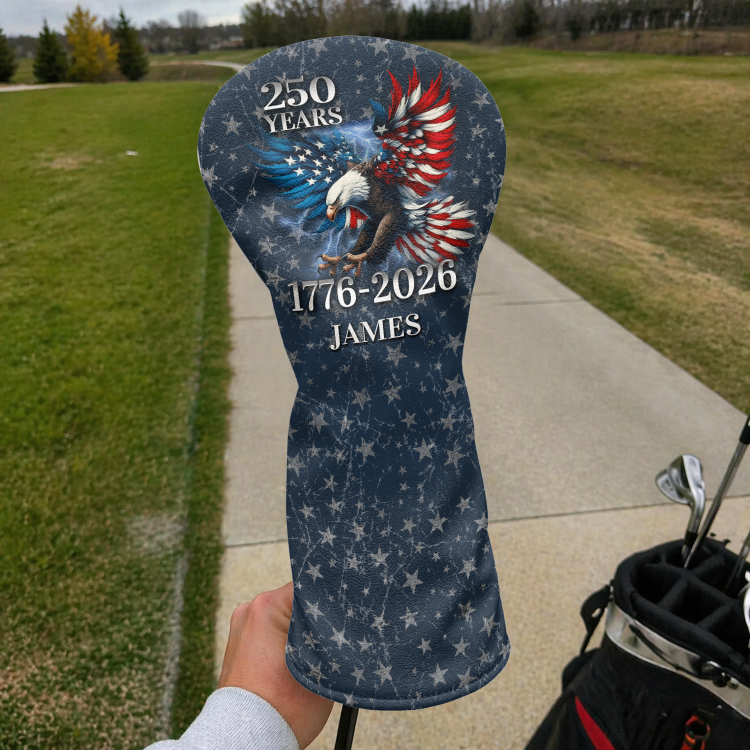Personalized Golf Head Cover American Eagle 250th Anniversary Gift for Dad