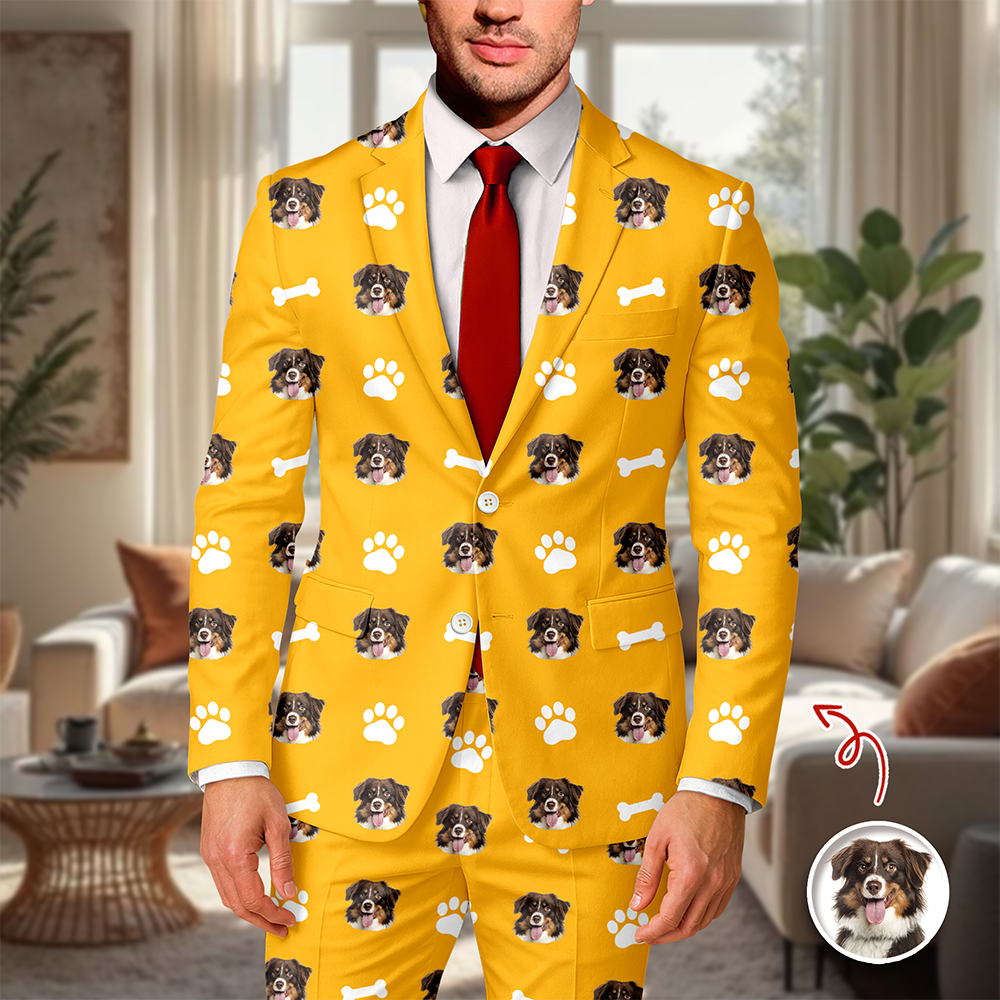 Custom Men's Suit with Pet Face Icon Unique Gift for Pet Owners