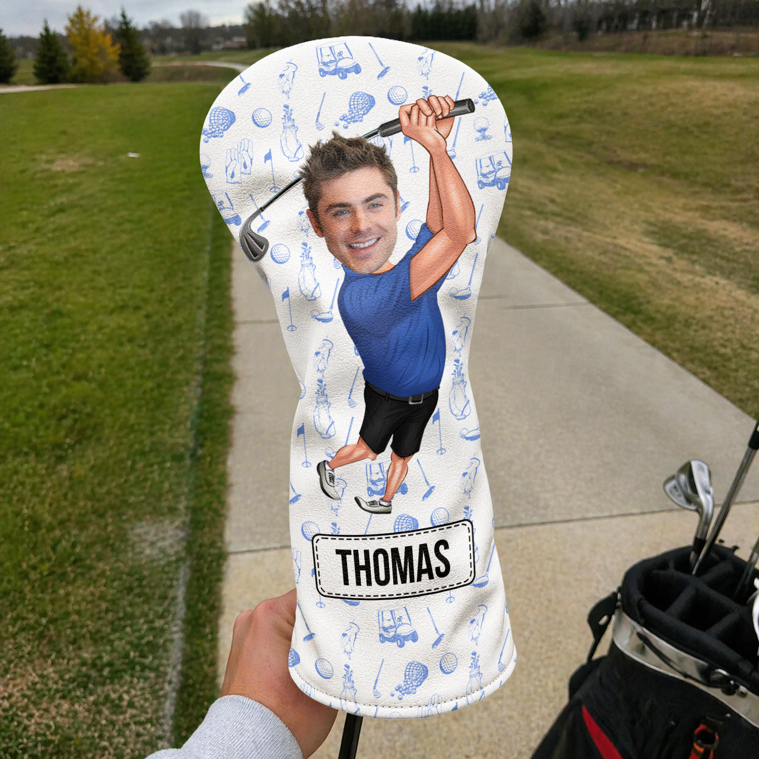 Personalized Funny Golfer Photo Golf Head Cover Unique Gift for Dad