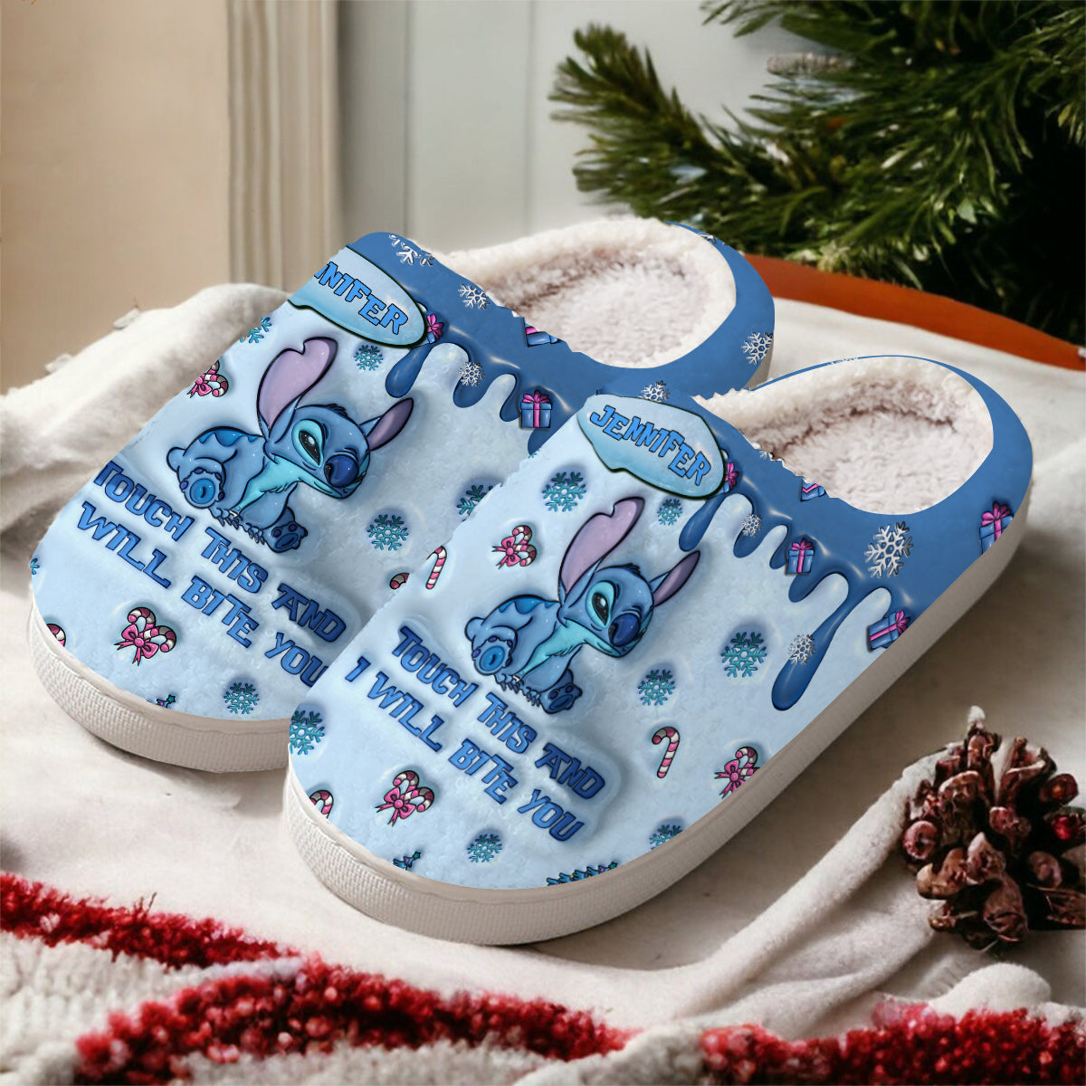 Personalized Ohana Slippers Touch This And I'll Bite You Gift