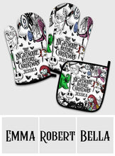 Load image into Gallery viewer, Personalized Nightmare Before Christmas Oven Mitts &amp; Pot Holder Set Gift Idea
