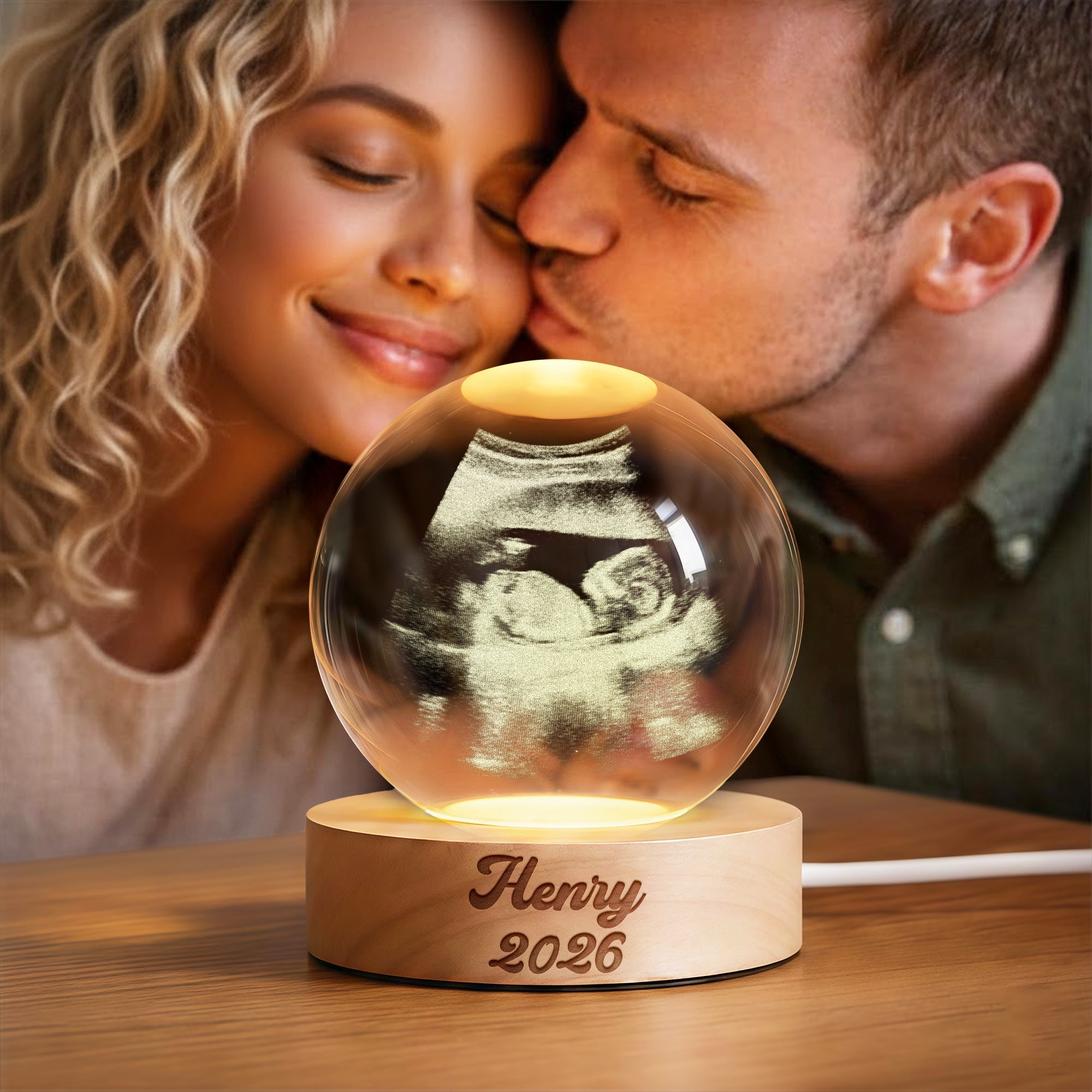 Personalized 3D Engraved Crystal Ball LED Night Light Gift for Family