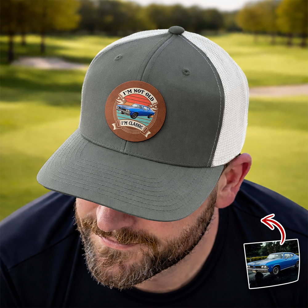 Personalized Car Photo Leather Patch Hat Custom Dad Gift