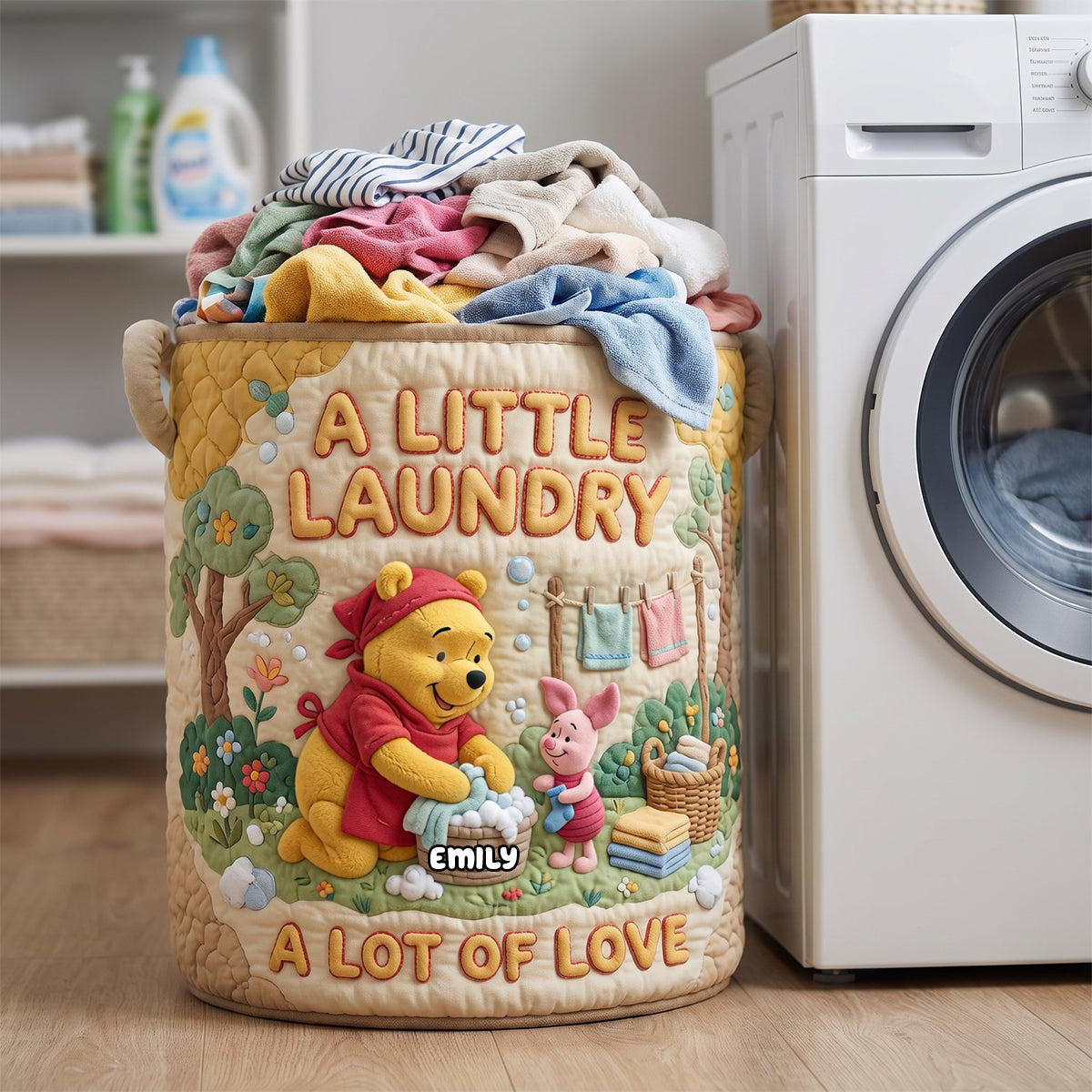 Personalized Quilted Laundry Basket with Custom Name for Mom | Ideal Gift for Laundry Lovers