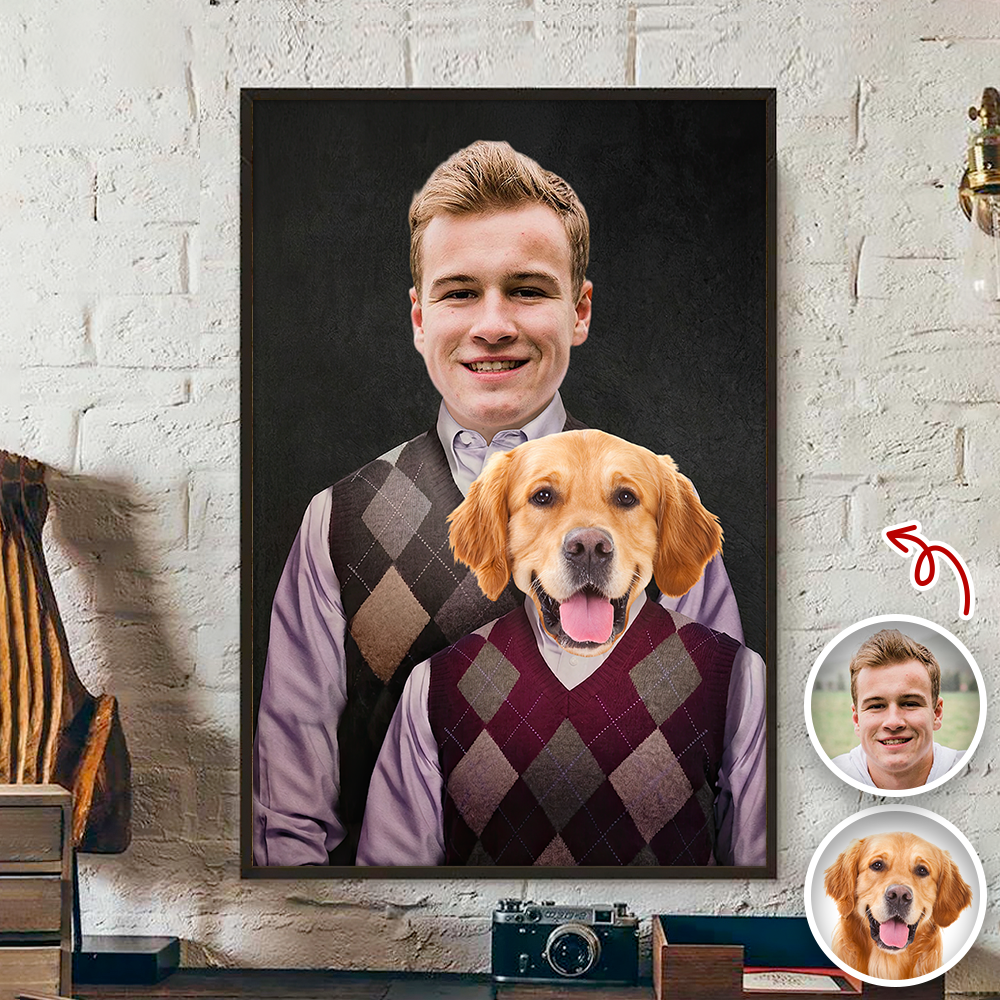 Personalized Dog and Owner Canvas Portrait Custom Photo Gift