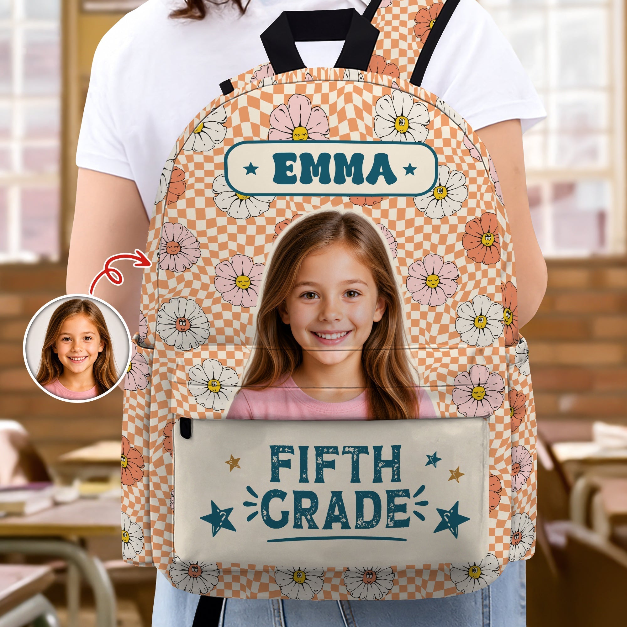 Personalized Kids Retro Backpack with Photo & Name Gift