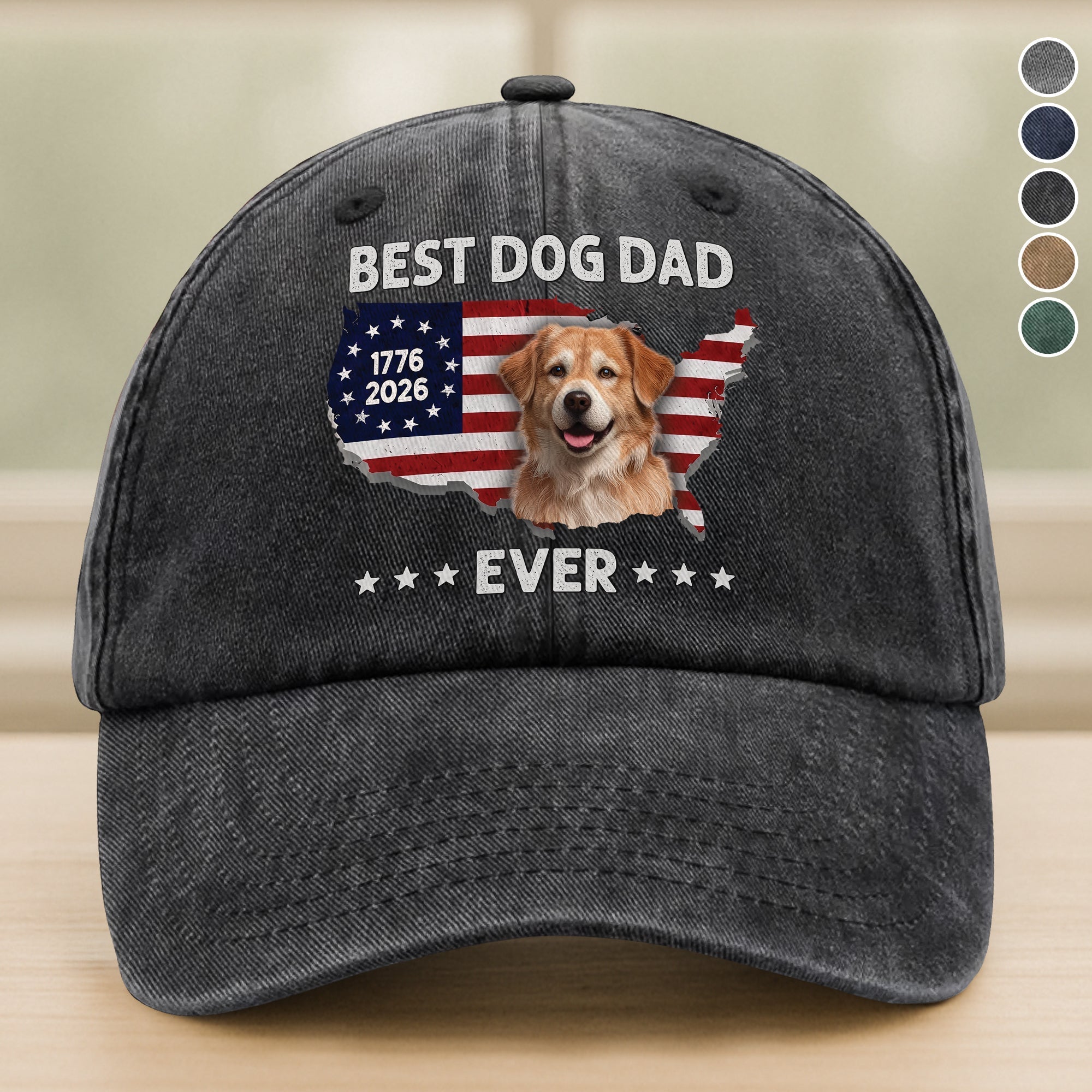 Personalized Washed Denim Baseball Cap Custom Photo Gift for Dog Dad