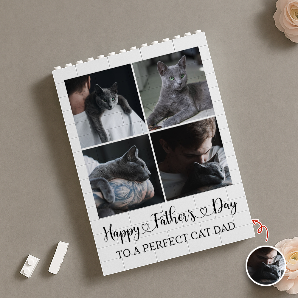 Personalized Building Block Photo Gift for Cat Dad Father's Day