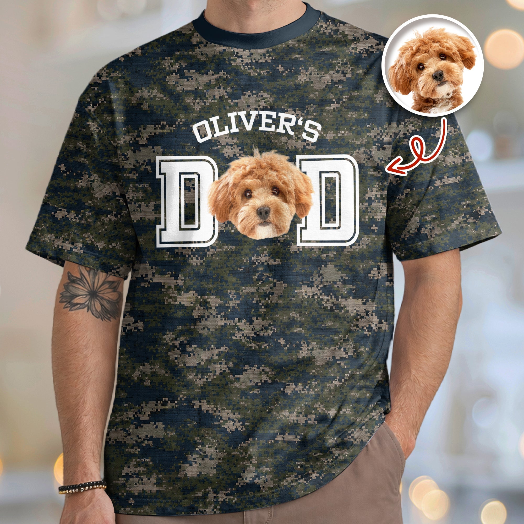 Personalized Camo Dog Dad T-Shirt Custom Photo Gift for Father's Day