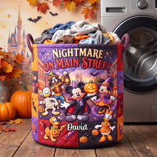 Load image into Gallery viewer, Personalized Nightmare On Main Street Quilted Laundry Basket for Halloween Lovers
