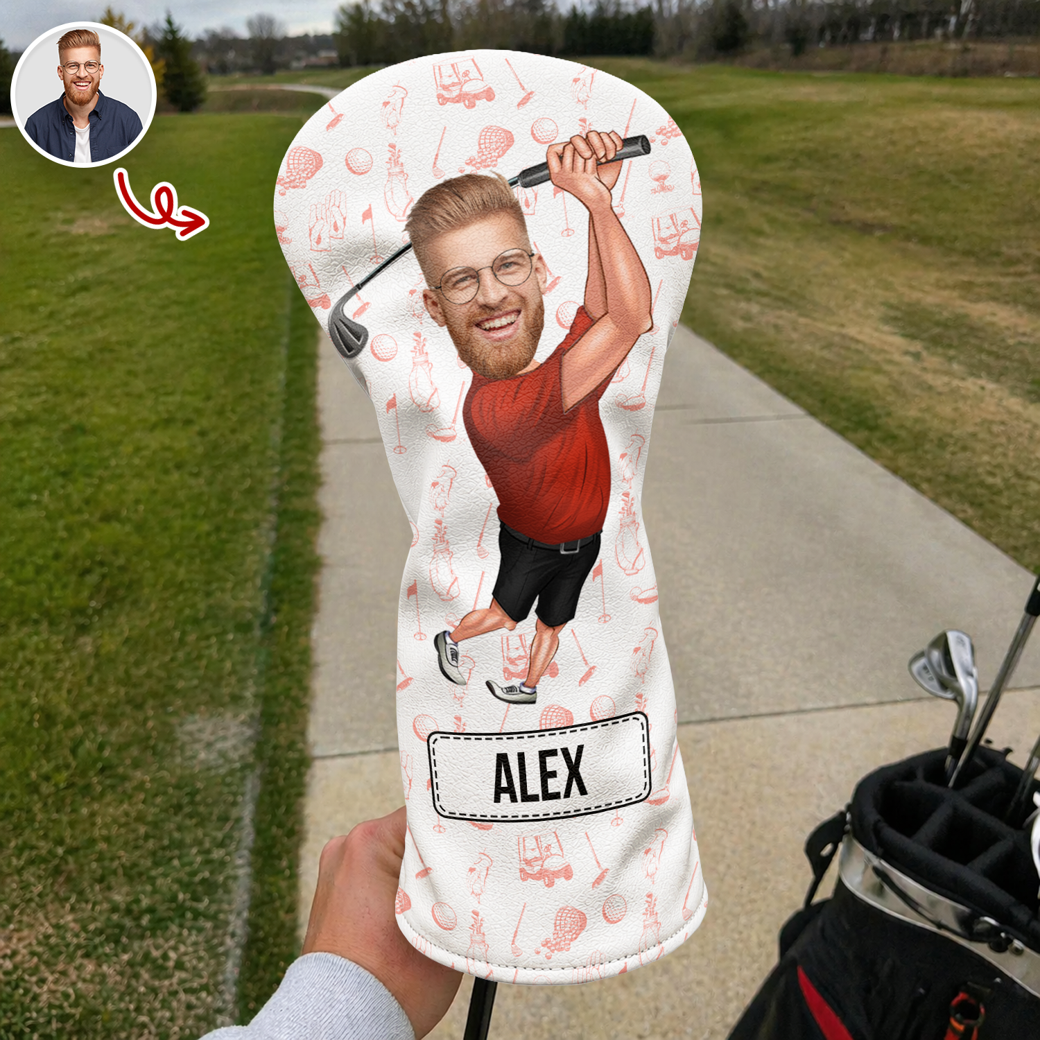 Personalized Funny Golfer Photo Golf Head Cover Unique Gift for Dad