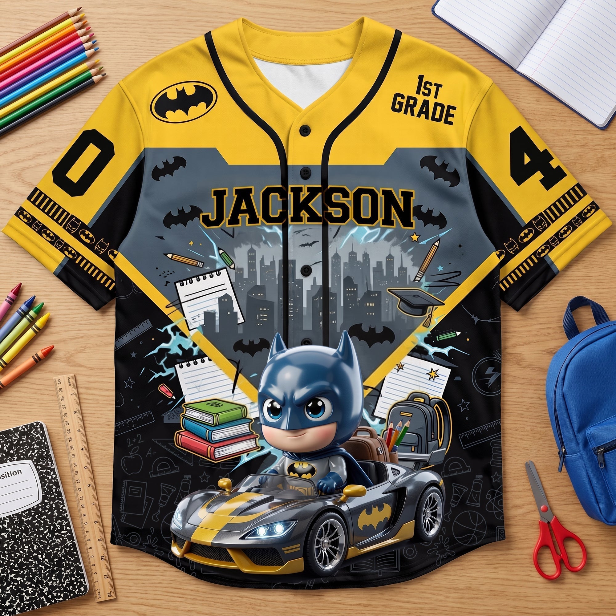 Personalized Batman Kids Baseball Jersey Custom Name Back to School Gift