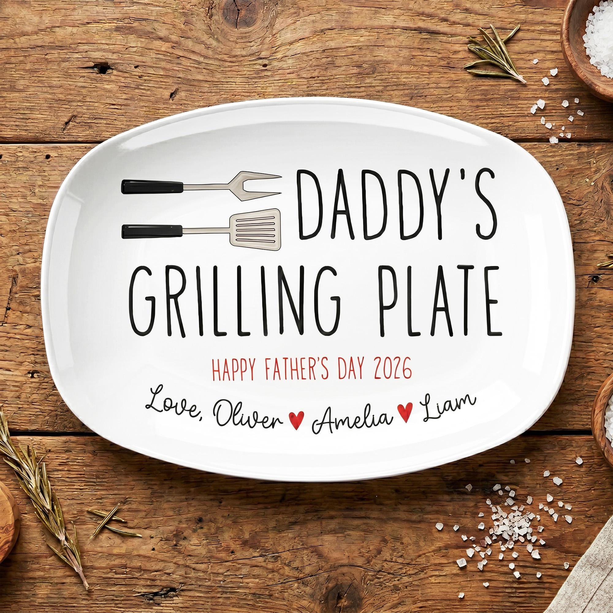 Personalized Grilling Plate Custom Name Gift for Dad