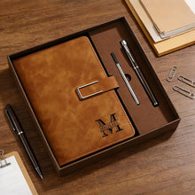 Load image into Gallery viewer, Personalized Engraved Leather Notebook Set with Pen Gift for Dad
