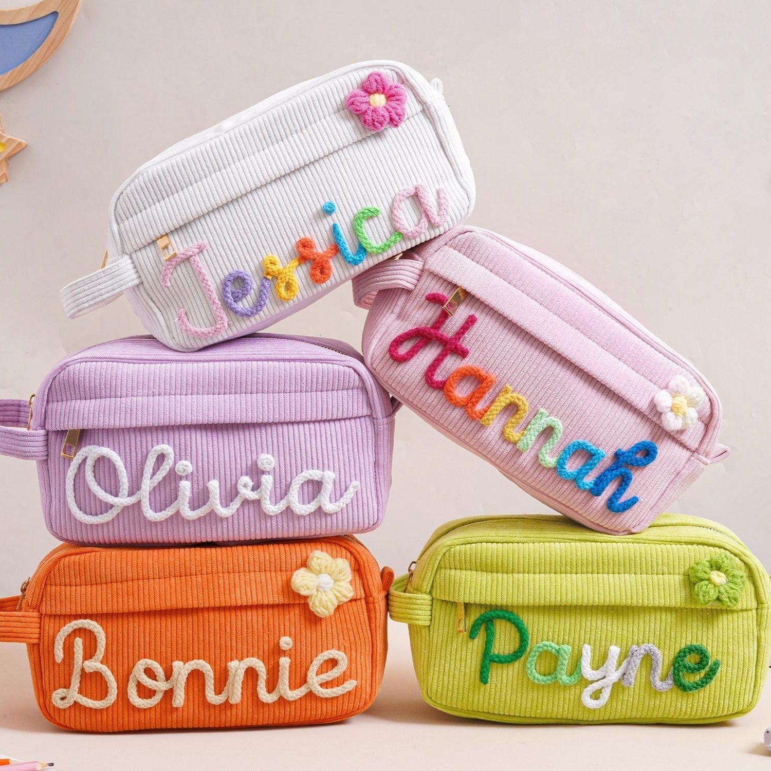 Personalized Corduroy Pencil Case Custom Name Gift for Kids