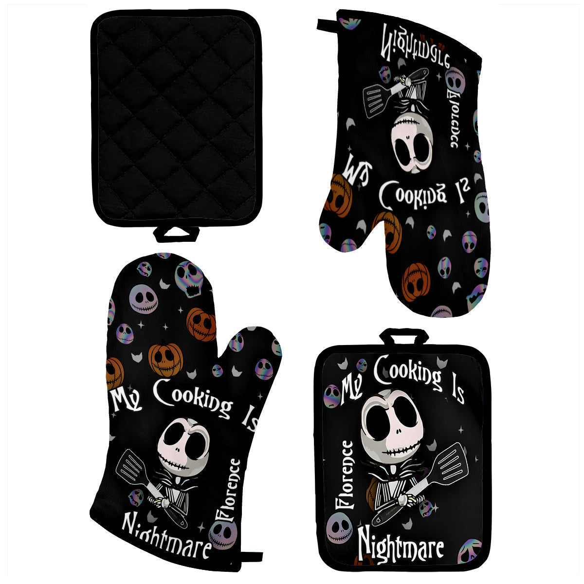 Personalized Nightmare Oven Mitt and Pot Holder Set Gift for Cooking Enthusiasts