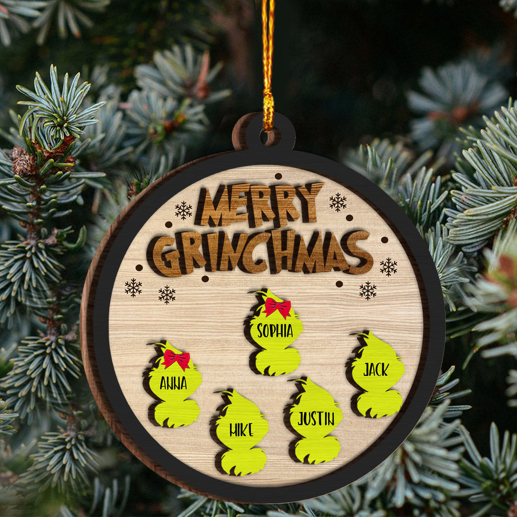 Personalized Merry Grinchmas Layered Wood Ornament Gift for Family