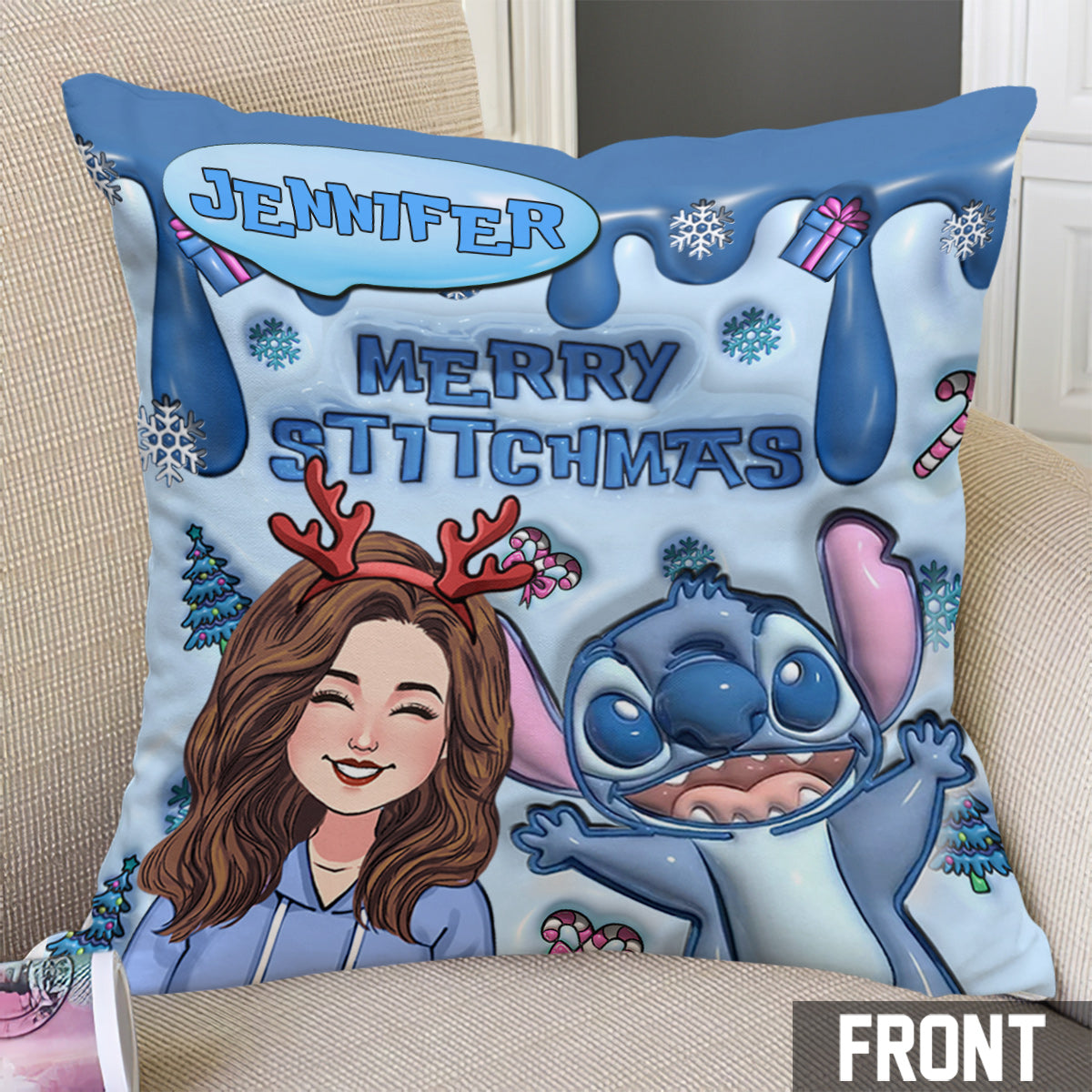 Personalized Ohana Throw Pillow Merry Stitchmas Gift Idea