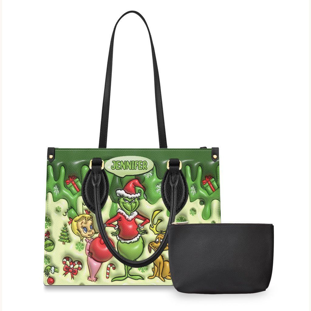 Personalized Grinchmas Leather Handbag Unique Gift for Mom