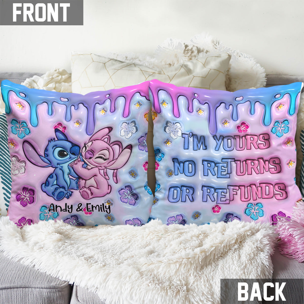 Personalized Ohana Throw Pillow Custom Names Gift for Couples