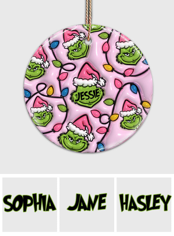Personalized Grinch Christmas Ceramic Circle Ornament for Kids