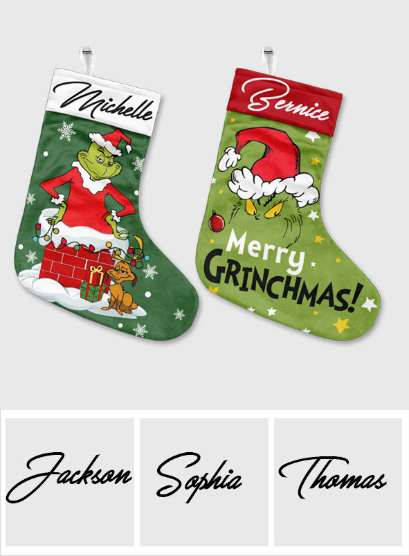Personalized Grinch Christmas Stocking Custom Name Holiday Decor