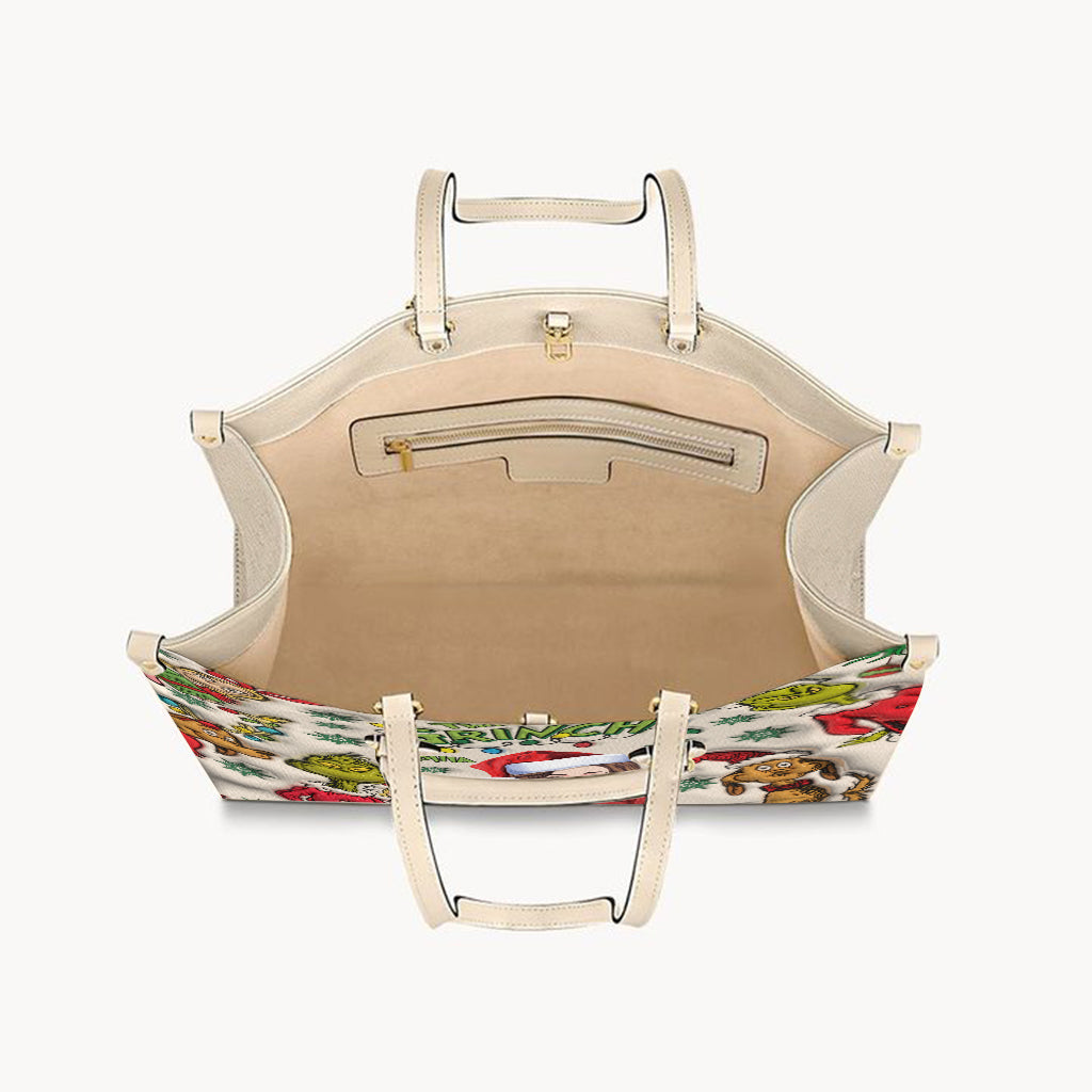 Customized Grinch Pattern Leather Handbag for Women - Unique Gift