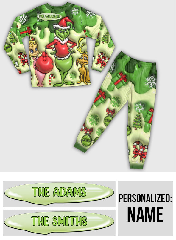 Personalized Grinch Christmas Pajamas Set for Family