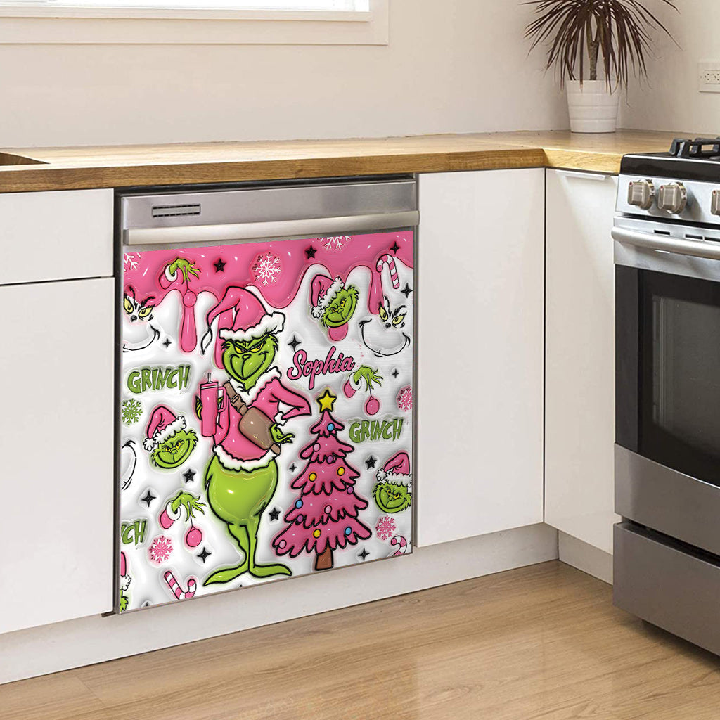 Personalized Grinchmas Dishwasher Cover Custom Name Holiday Decor
