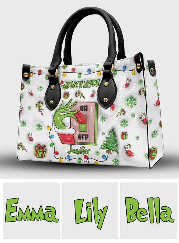 Personalized Grinch Mode Christmas Leather Handbag Gift for Her