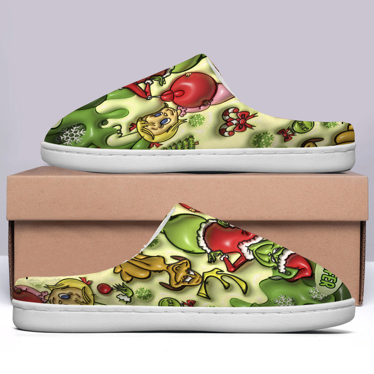 Personalized Christmas Slippers with Grinch Design for Adults | Cozy Holiday Gift